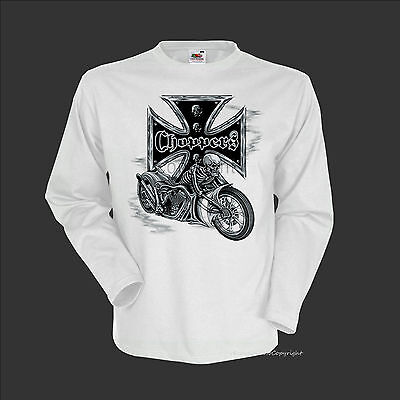 * Choppers Biker Skull Rider Motorrad  T-Shirt *4005-LS wh