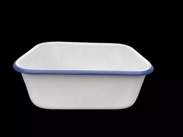 Vintage White/Cobalt Blue Enamel Pan 8”x 7”x 3”