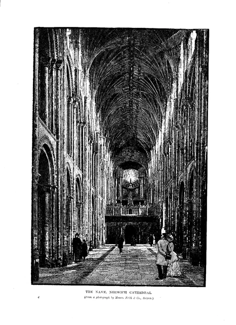 1880's Antique Steel Engraving of The Nave, Norwich Cathedral.