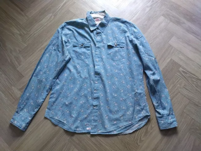 Replay Mens Size XL Blue Floral Cotton Shirt