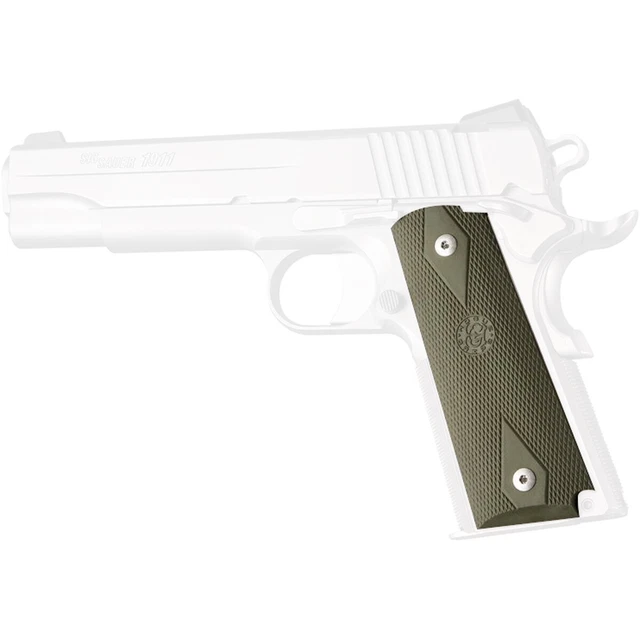 Hogue 1911 Govt. Model Checkered Over Molded Rubber Grip Panels - OD Green