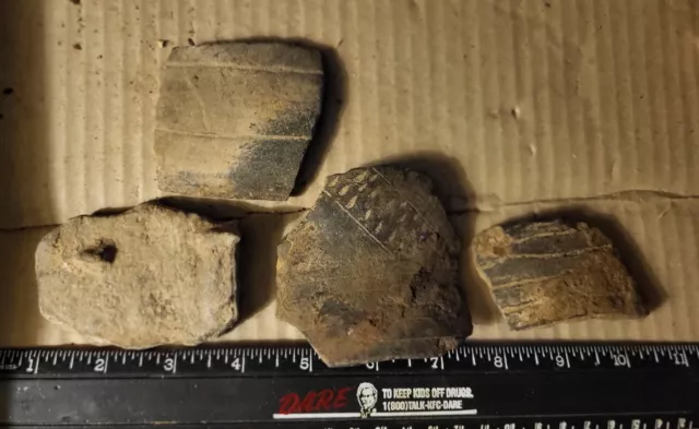 4 Large Mississippian Era Pottery Shards Ancient Native American Indian Artifact