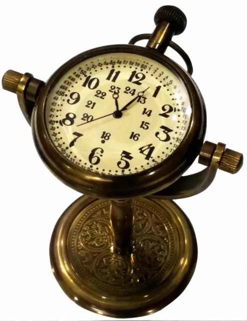 Vintage Nautisch Tisch Top Schreibtisch Messing Uhr Antik Sammlerstück Dekorativ