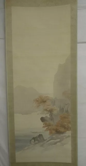 JAPANESE PAINTING HANGING SCROLL JAPAN LANDSCAPE ANTIQUE OLD e821