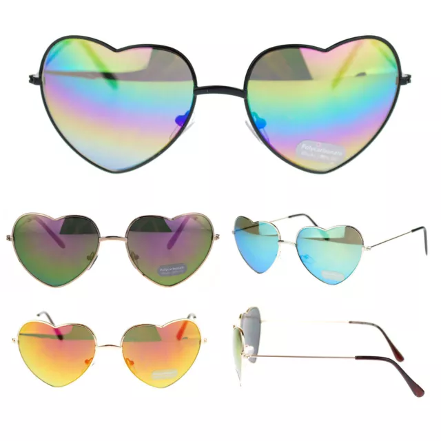 Girly Womens Cute Love Color Reflective Mirror Lens Heart Shape Metal Sunglasses