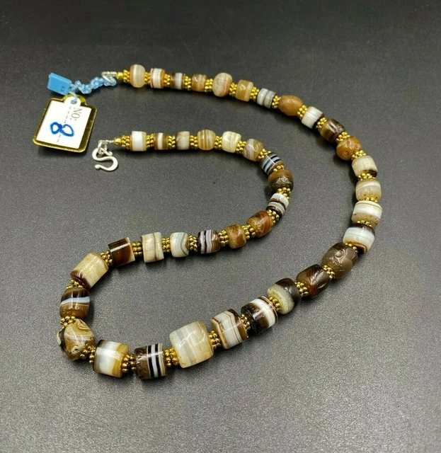 Old Beads Ancient Disk shape Yemeni akik  sulumani banded Agate beads Necklace