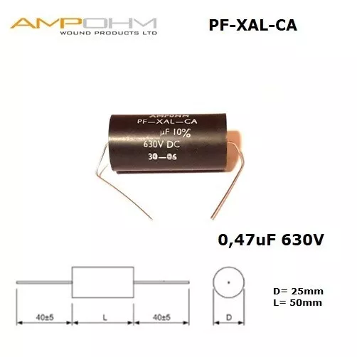 Ampohm PF-XAL-CA 0,47uF 630V, condensatore in carta e olio assiale
