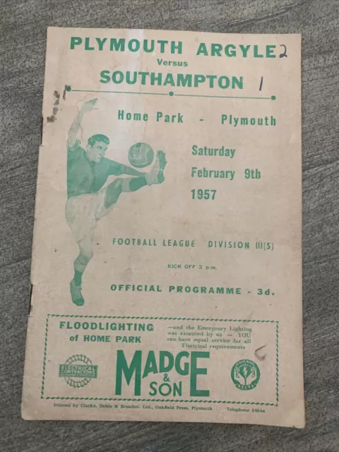 Div3 South Plymouth v Southampton 9.2.1957