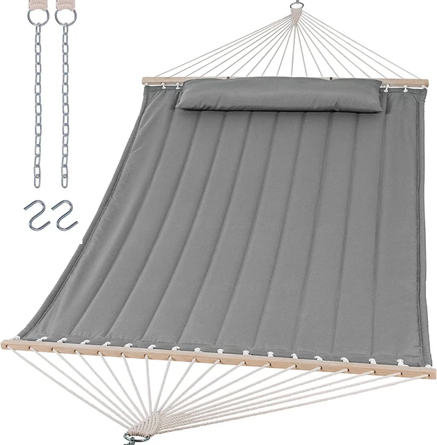 SUNCREAT Portable Double Hammock with Hardwood Spreader Bar, Extra Light Gray