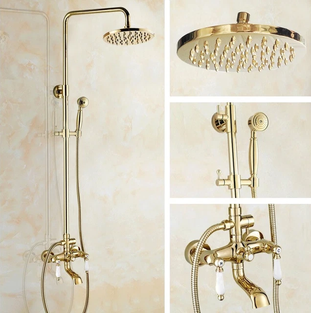 Juego de grifos de ducha de lluvia de baño de color dorado latón egf362