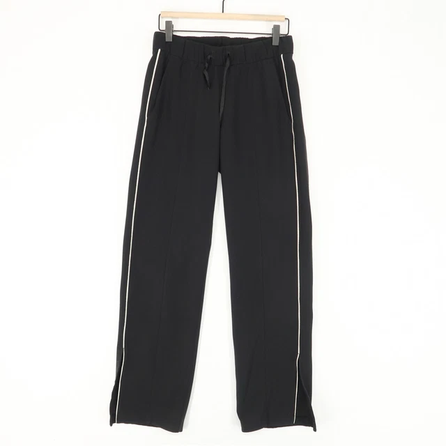Lululemon On the Right Track Pants Womens 4 Black Side Stripes Travel Woven