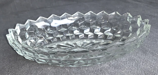 Vintage American Brilliant Cut Glass Oval Bowl Unique Pattern 10”x7”