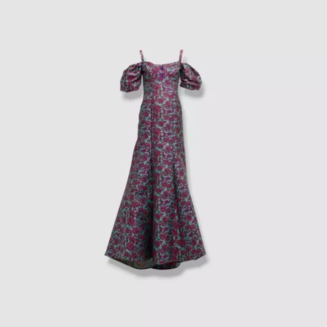 $1490 Zac Posen Women's Purple Floral Jacquard Cold Shoulder Gown Dress Size 0