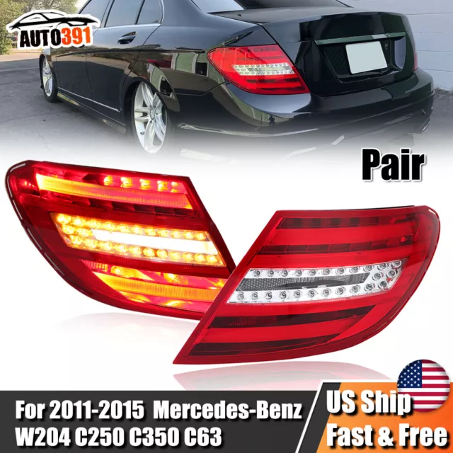 Pair LED Tail Light For Mercedes Benz 2011-14 W204 C250 C300 C350 C63 Rear Lamp