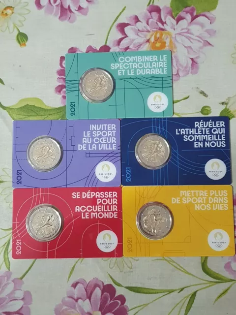 COINCARD 5 x 2 EURO 2021 FRANCIA  - OLIMPIADI PARIGI 2024 VERSONE  FDC UNC