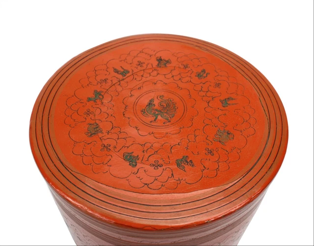 Antique Burmese betel box Kun-it 18cm x 20.5cm, circa 1930. Burma lacquerware 3