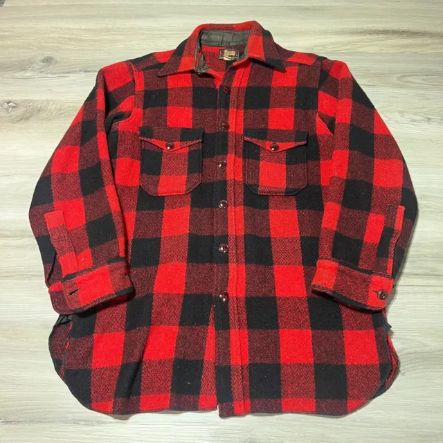 Vintage Woolrich Buffalo Plaid Flannel Shirt Wool Jacket Button Mens Large 80s