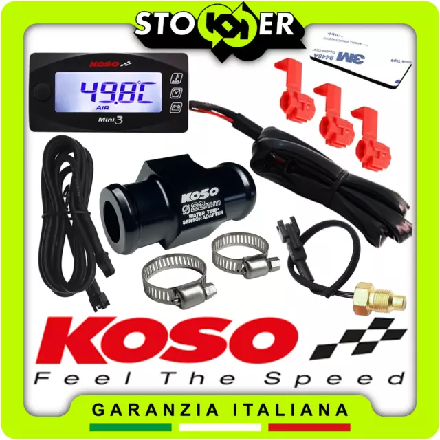 STRUMENTAZIONE DIGITALE KOSO MINI 3 TERMOMETRO VOLTMETRO RACCORDO 22mm SENSORE