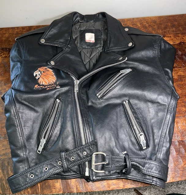 VTG Screamin Eagles Leather Biker Jacket Grease Straight To Hell-style HD Harley