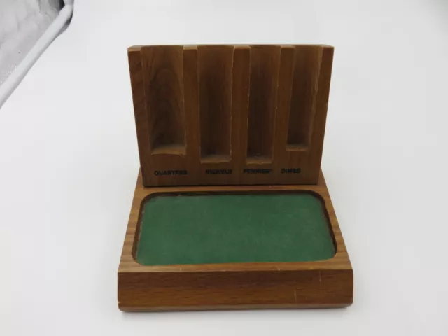 Vintage Wood Coin Changer Change Sorter Organizer Caddy Holder Mens Vanity