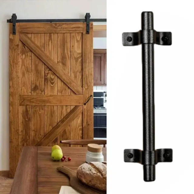 Carbon Steel Barn Door Handle Black Finish For Sliding Door W/ Hardware Tool Use