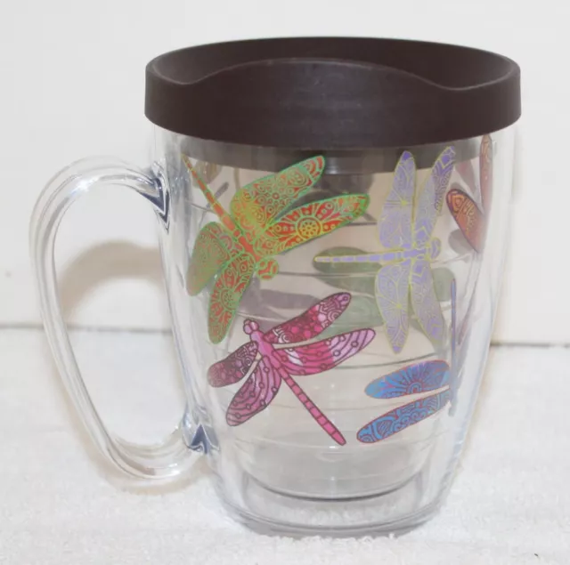 Tervis Dragonfly Mandala Wrap With Brown Travel Lid, 16 oz Thermal Handled Mug