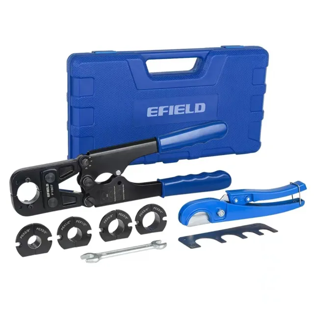 EFIELD 5 Size PEX Crimping Tool Kit: 3/8", 1/2", 5/8" ,3/4" & 1" W/H Pipe Cutter
