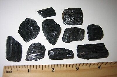 10 SMALL NATURAL ROUGH .7"-1.2" BLACK TOURMALINE CRYSTALS FROM BRAZIL ~ 85.7g *2