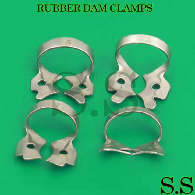 Rubber Dam Clamps Molar Restorative Dental Set Of 4 Steel New