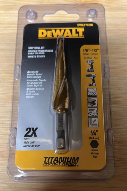 New DEWALT DWA1783IR Step Drill Bit, Impact Ready, 1/8-Inch-1/2-Inch
