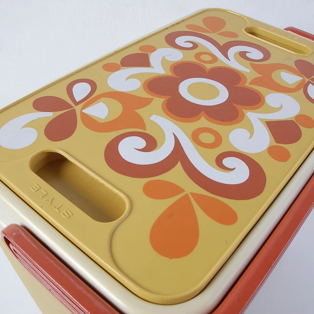 Frigo portatile Style anni 60 70 giallo senape arancione fiorato picnic viaggio 