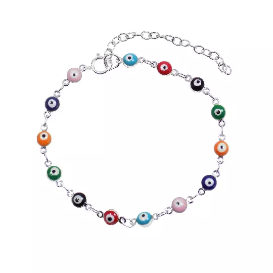 Evil Eye Multi-color Silver Plated Bracelet or Anklet