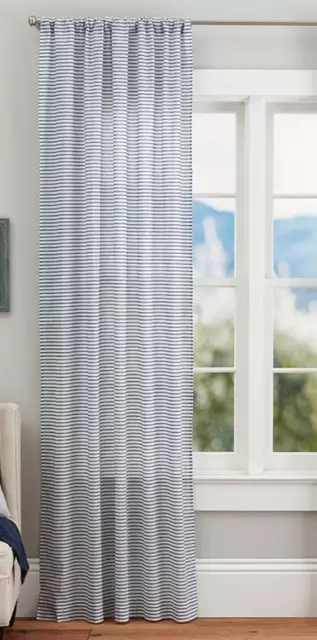 Pottery Barn Kids Simple Stripe Curtain Panel 63” New Black White window light