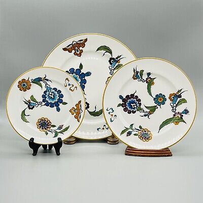 VTG 1970s ROYAL WORCESTER Palmyra PLATES DINNER SALAD BREAD 3pc PLACE SETTING