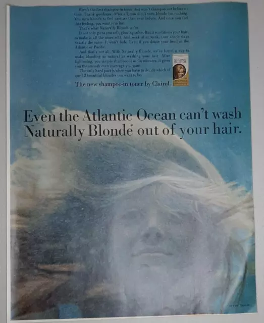 1967 Clairol Vintage Print Ad Naturally Blonde Shampoo Toner Hair Atlantic Ocean