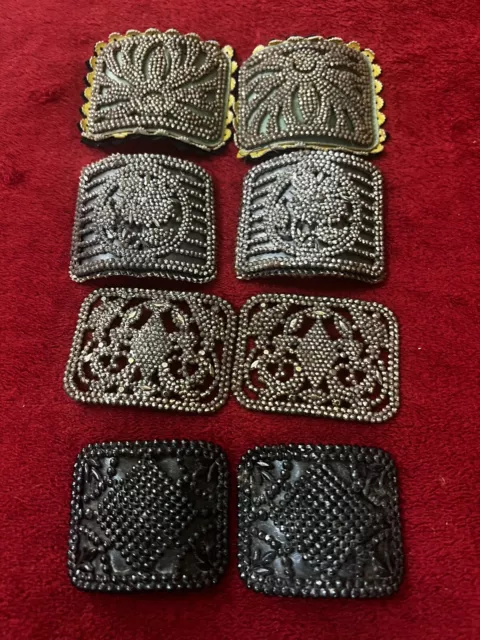 4 Pairs Steel Bead Shoe Buckle Slips Made In France Vintage Antique