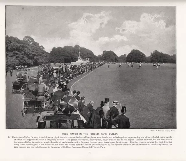 1897 VICTORIAN PRINT ~ POLO MATCH PHOENIX PARK DUBLIN 12th LANCERS 10th HUSSARS