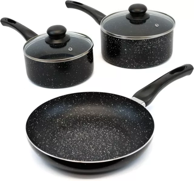 Set of 3 Non Stick Saucepans Cookware Induction Hob Cooking Pots Pan Kitchen UK