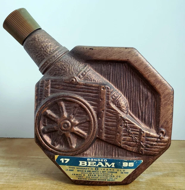 VINTAGE 1970 JIM Beam Bonded Glass Copper Cannon Gun Carriage Decanter