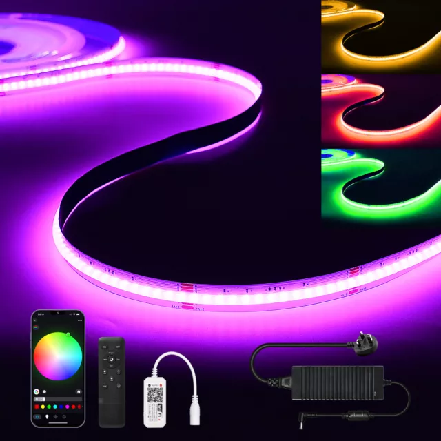 24V 5M WIFI COB RGB+WW LED Streifen Strip Lichterkette Lichtleiste Band Dimmbar