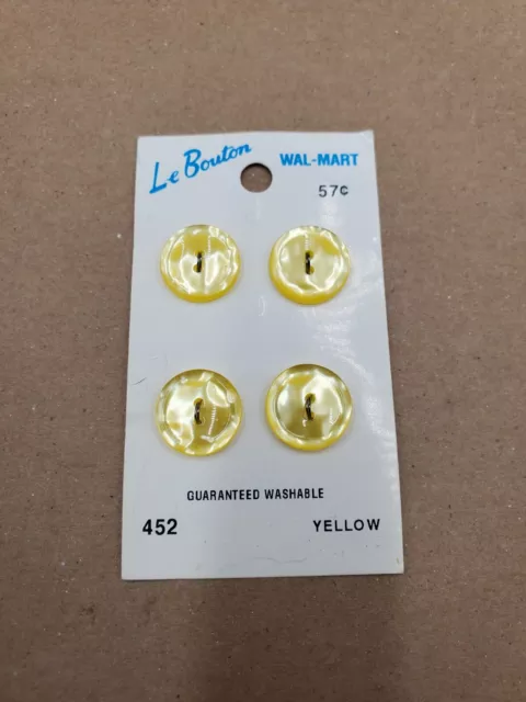 La Bouton Round 5/8in  16mm Yellow Buttons 2 Hole on Card Unused Blumenthal 4 ct