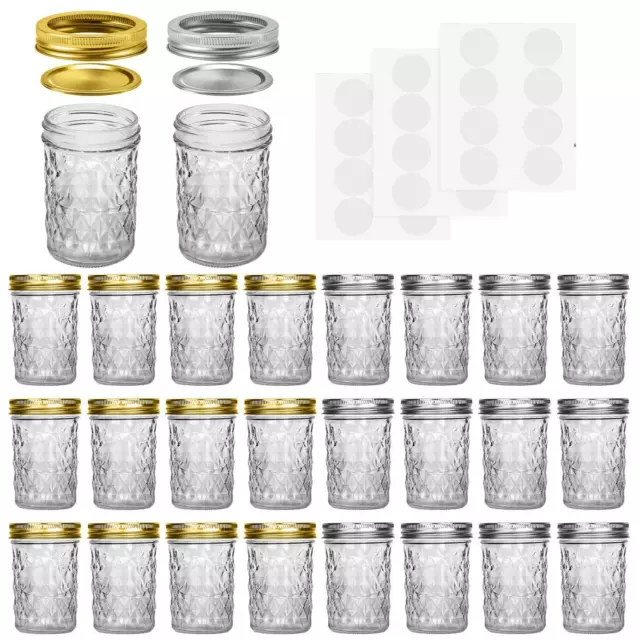 Mason Jars 8 oz, 24 Pack Canning Jars 8 oz Half Pint Glass jars with Regular ...