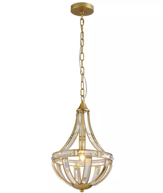 SPARKSOR Farmhouse Pendant Light, Gold Brass with Cut Crystal Glass Chandelier