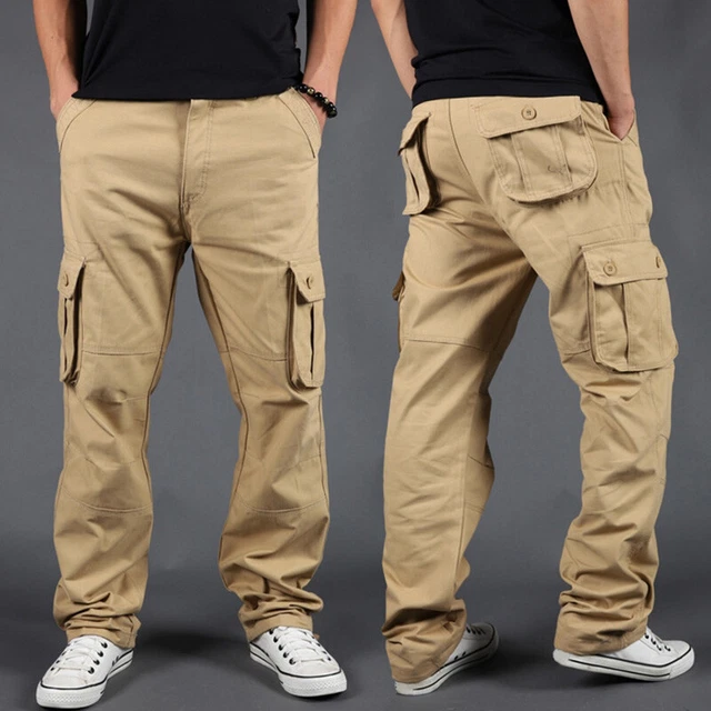 Pantalon Cargo Homme En Coton Avec Cordon - Coupe Droite Décontractée - Taille élastique - Multicolore - Neuf Avec étiquettes