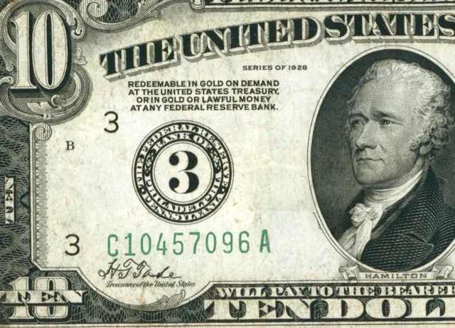 $10 1928 (( Philadelphia )) Federal Reserve Note ** DAILY CURRENCY AUCTIONS