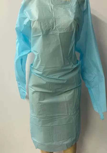 Disposable Isolation Gowns PE Hospital Surgeon Doctor Aprons Blue Unisex 100 Ct