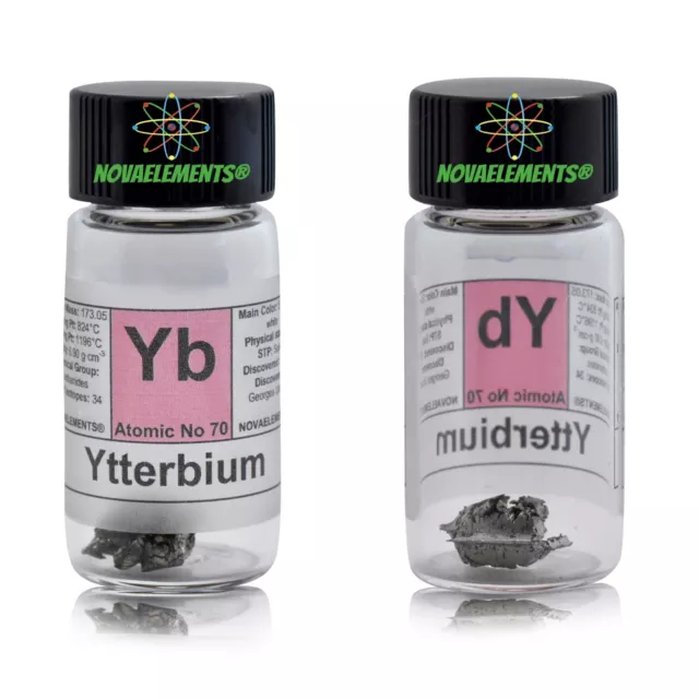 >~1g Ytterbium Metall element 70 Yb stücke 99,95%, in Glasampulle mitt Etikett