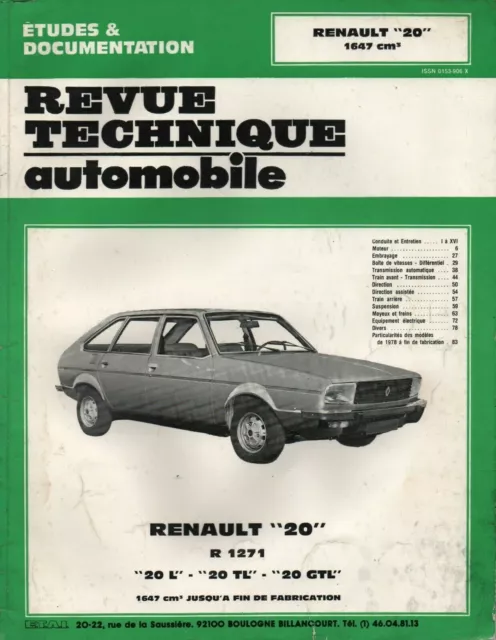 ② Revue Technique Automobile Renault 20 ( L - TL - GTL ) — Modes d'emploi &  Notices d'utilisation — 2ememain