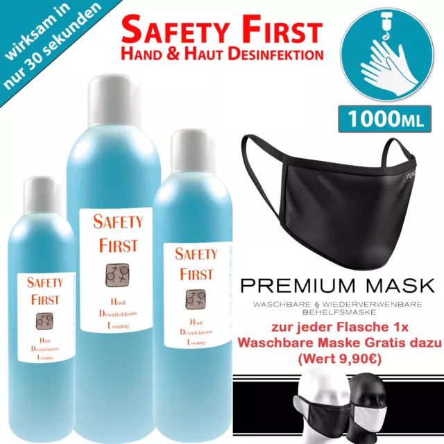 Haut und Hand Desinfektionsmittel 1000ml antibakteriell Desinfektion + Maske