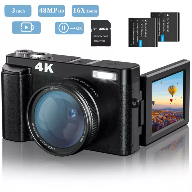 NEW 4K Vlogging Camera 48MP Digital Camera Photography Compact Camera Anti-Shake